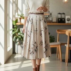 Anthropologie della bee Floral Satin Midi Skirt - Size L - Side Zip - LINED NWT
